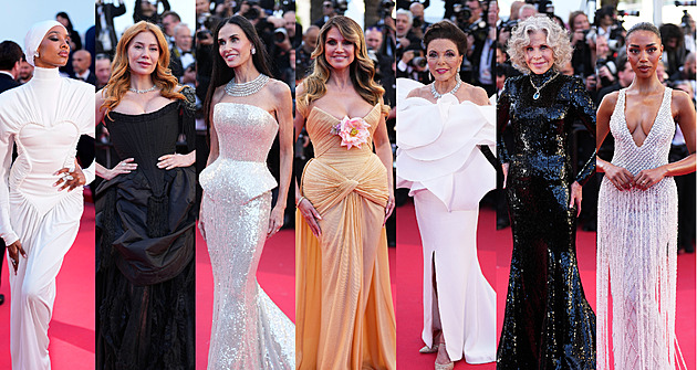 Móda z Cannes: Collinsová a Fondová za dámy, Moore ukázala vychrtlá ramena